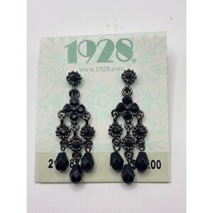 1928 Jewelry Black Crystal Chandelier Drop Earrings Gunmetal Victorian Gothic